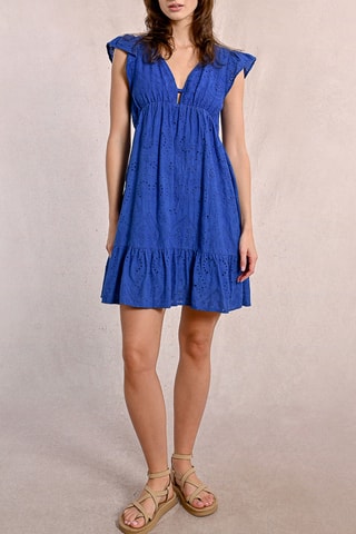 Vestido recto con bordado inglés - Azul cobalto - Molly Bracken