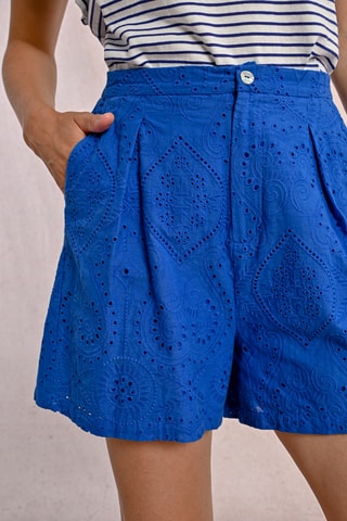 Short en broderie anglaise taille haute - Bleu cobalt - Molly Bracken