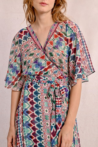 Vestido cruzado - Blanco y rojo - Molly Bracken