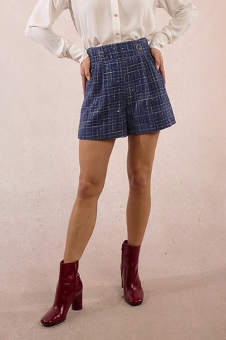 Short en tweed taille haute - Bleu marine - Molly Bracken
