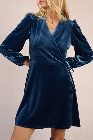 Robe portefeuille en velours - Bleu cobalt - Molly Bracken