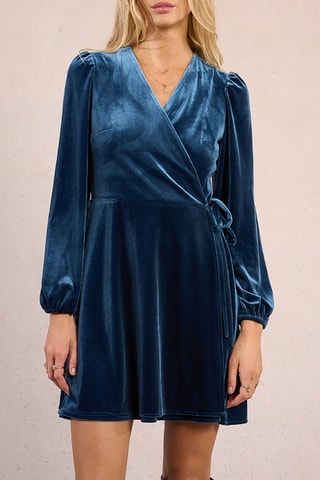 Robe portefeuille en velours - Bleu cobalt - Molly Bracken