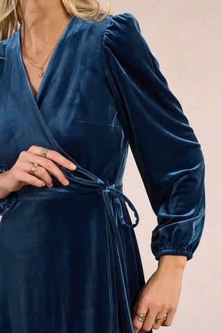 Robe portefeuille en velours - Bleu cobalt - Molly Bracken