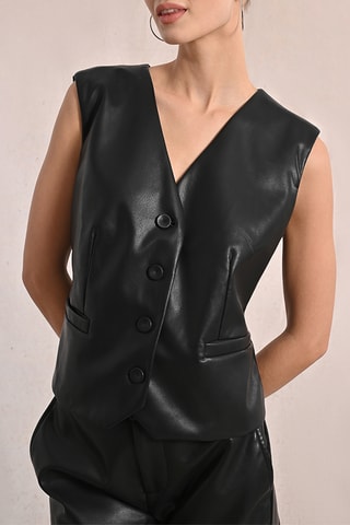 Gilet de costume bi-matière - Noir - Molly Bracken
