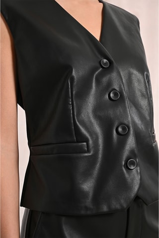 Gilet de costume bi-matière - Noir - Molly Bracken