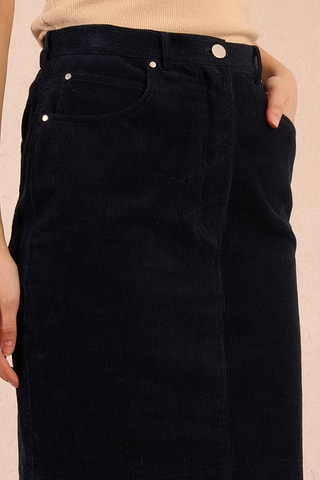 Jupe droite en velours taille haute - Bleu marine - Molly Bracken