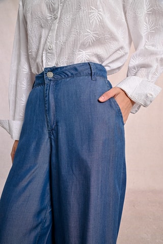 Pantalon large taille haute - Bleu électrique - Molly Bracken
