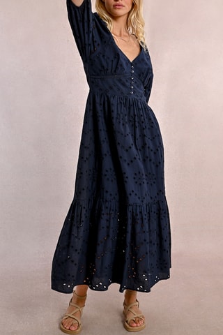 Vestido largo con bordado inglés - Azul marino - Molly Bracken