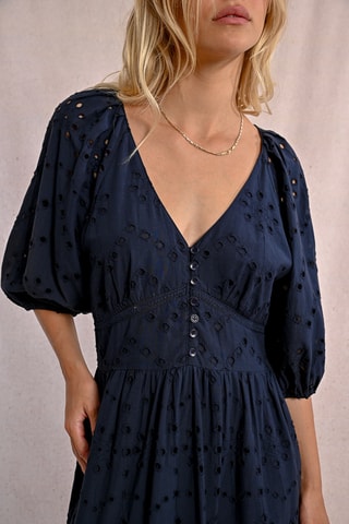 Vestido largo con bordado inglés - Azul marino - Molly Bracken