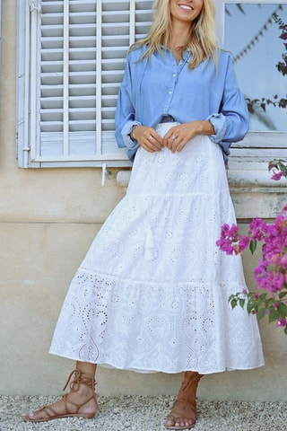 Jupe longue en broderie anglaise - Blanc - Molly Bracken