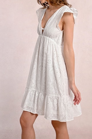 Vestido evasé con bordado inglés - Blanco