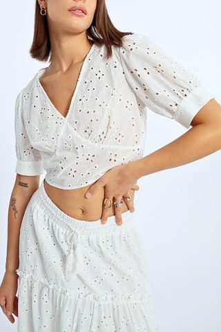 Crop top en broderie angalsie - Blanc - Lili Sidonio