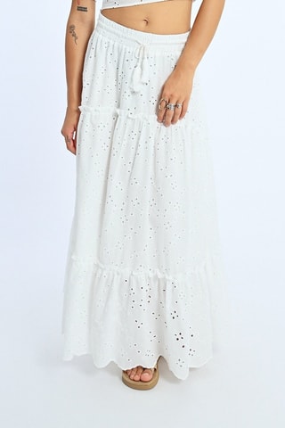 Jupe longue en broderie anglaise taille haute - Blanc - Lili Sidonio
