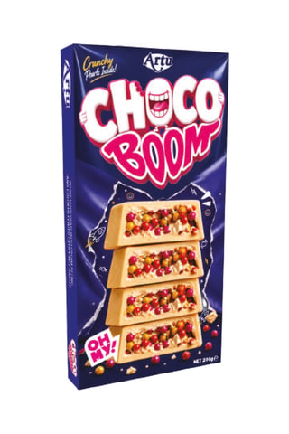 4 x Tablettes de chocolat blanc fourré avec dragées de riz croustillant colorées Choco Boom - 185 g