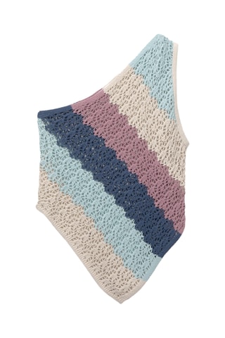 Top asymétrique - Ecru et bleu