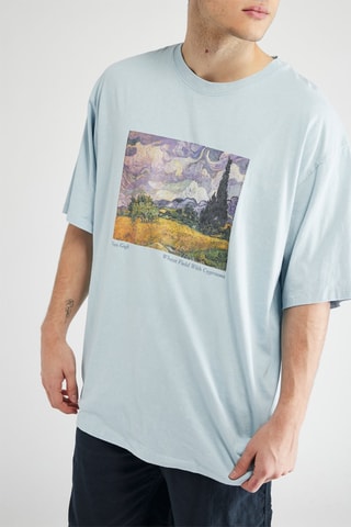T-shirt Champ de blé avec cyprès Vincent Van Gogh - Bleu clair