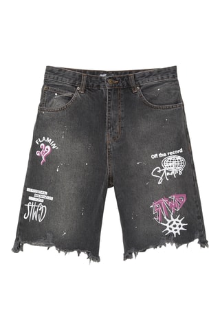 Bermuda baggy en jean - Noir
