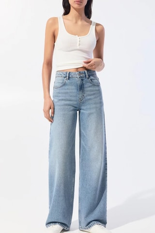 Jean wide legs taille haute - Bleu