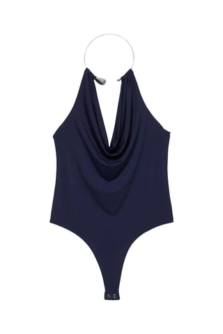 Gedrapeerde bodysuit. Nachtblauw