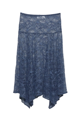 Jupe droite en dentelle - Bleu cobalt