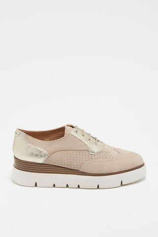 Richelieus compensés en nubuck Nude et doré
