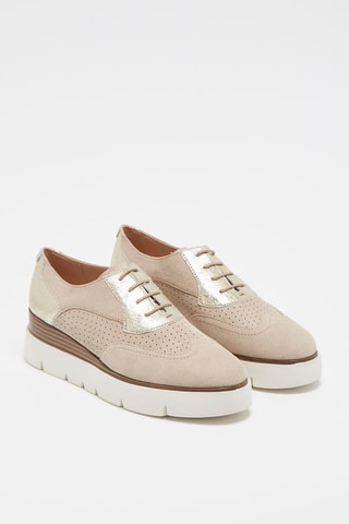 Richelieus compensés en nubuck Nude et doré