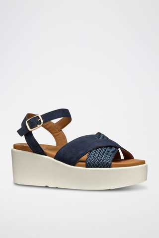 Sandales compensées en cuir de veau nubuck Xand - Bleu marine