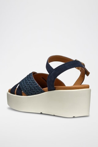 Sandales compensées en cuir de veau nubuck Xand - Bleu marine