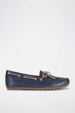 Chaussures bateau en cuir Leelyan - Bleu marine et beige