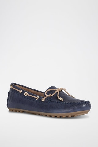 Chaussures bateau en cuir Leelyan - Bleu marine et beige