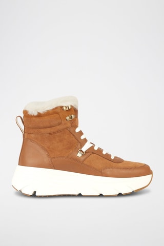 Bottines fourrées compensées en cuir Diamant - Camel