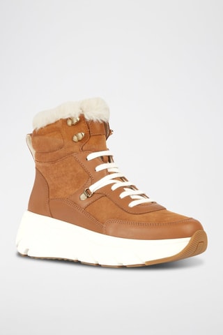 Bottines fourrées compensées en cuir Diamant - Camel