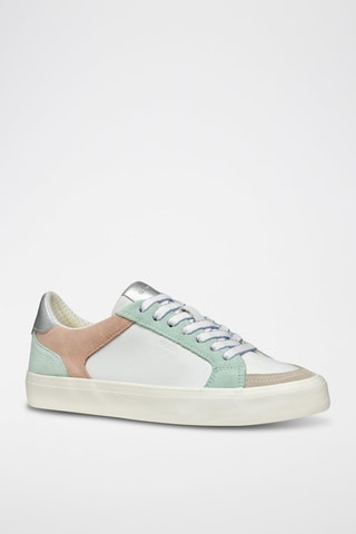 Baskets en cuir de veau nubuck Emmeleny - Vert d’eau et blanc