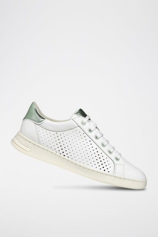 Baskets en cuir nappa Jaysen - Blanc et vert émeraude