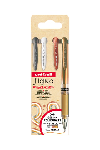 4 rollers à encre gel métallique Signo Uniball - 1 mm