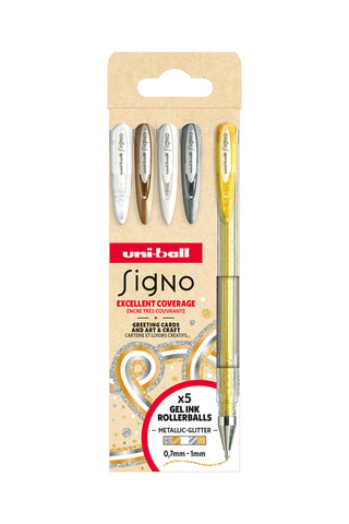 5 rollers à encre gel métallisé Signo Uniball - 0,7-1 mm