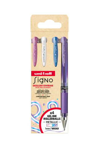 4 rollers à encre gel métallique Signo Uniball - 1 mm