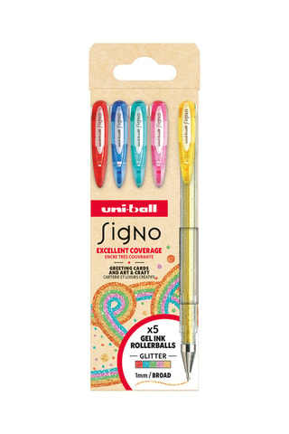 5 rollers à encre gel pailleté Signo Uniball - 1 mm