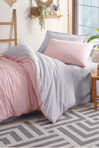 Parure de couette réversible en coton 47 fils/cm² - Gris et rose