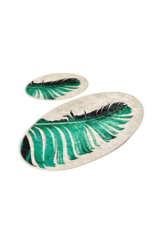 2 tapis de bain Floret - Blanc et vert - 50 x 60 cm / 60 x 100 cm