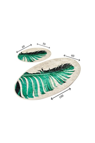 2 tapis de bain Floret - Blanc et vert - 50 x 60 cm / 60 x 100 cm
