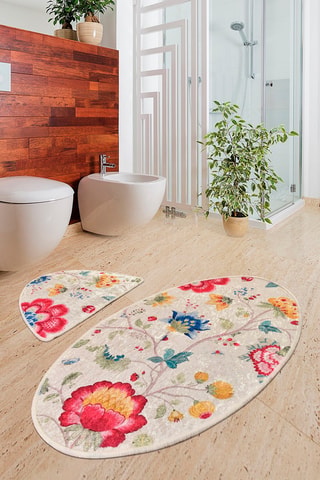 2 tapis de bain Arya Oval - Multicolore - 50 x 60 cm / 60 x 100 cm