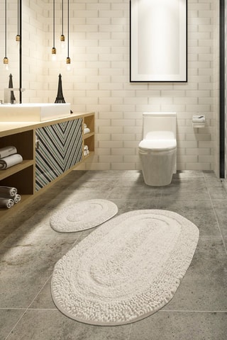 2 tapis de bain Macoroni Ecru - 50 x 60 cm / 60 x 100 cm