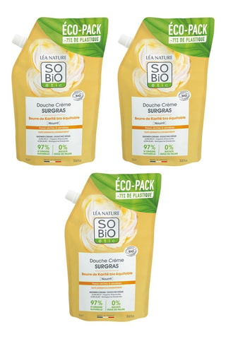 3 x Ecopack douche crème surgras au beurre de karité bio - Peaux sèches et sensibles - 1 l