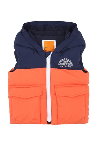 Doudoune à capuche sans manches - Orange et bleu marine