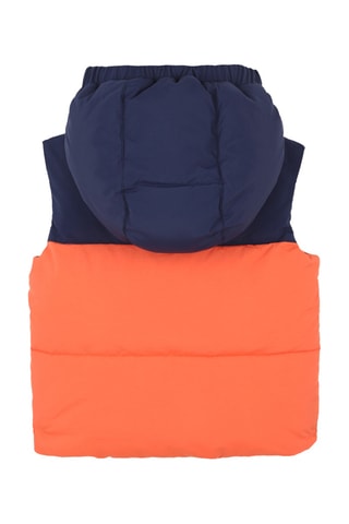 Doudoune à capuche sans manches - Orange et bleu marine