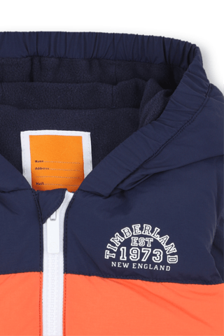 Doudoune à capuche sans manches - Orange et bleu marine
