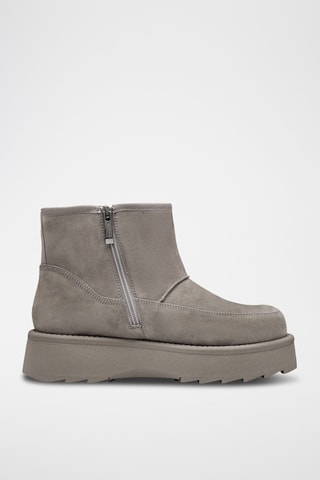 Bottines plateformes fourrées en nubuck - Gris