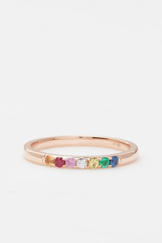 Bague Color Line   Or rose, saphirs, rubis et émeraudes