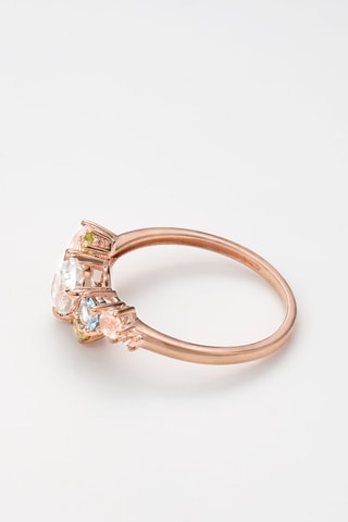 Bague Maïna - Or rose, topazes, préhnites et quartz